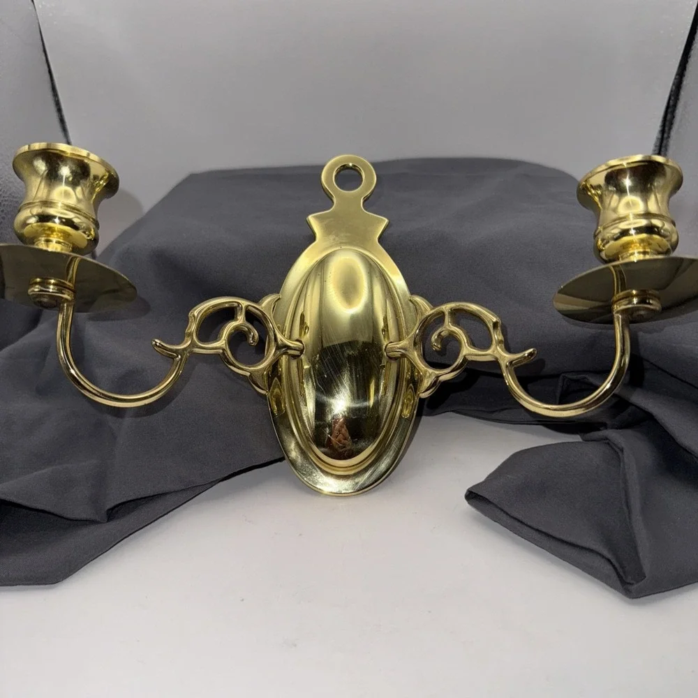 Vintage Bronze Brass Two Arm Candle Wall Sconces Double Candle Holder.